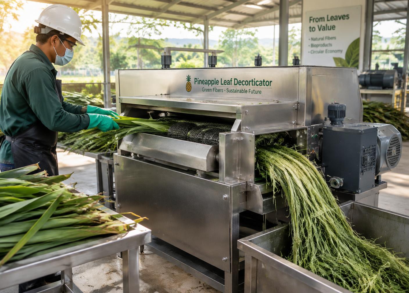 Mechanical decortication machine extracting fiber from pineapple leaves