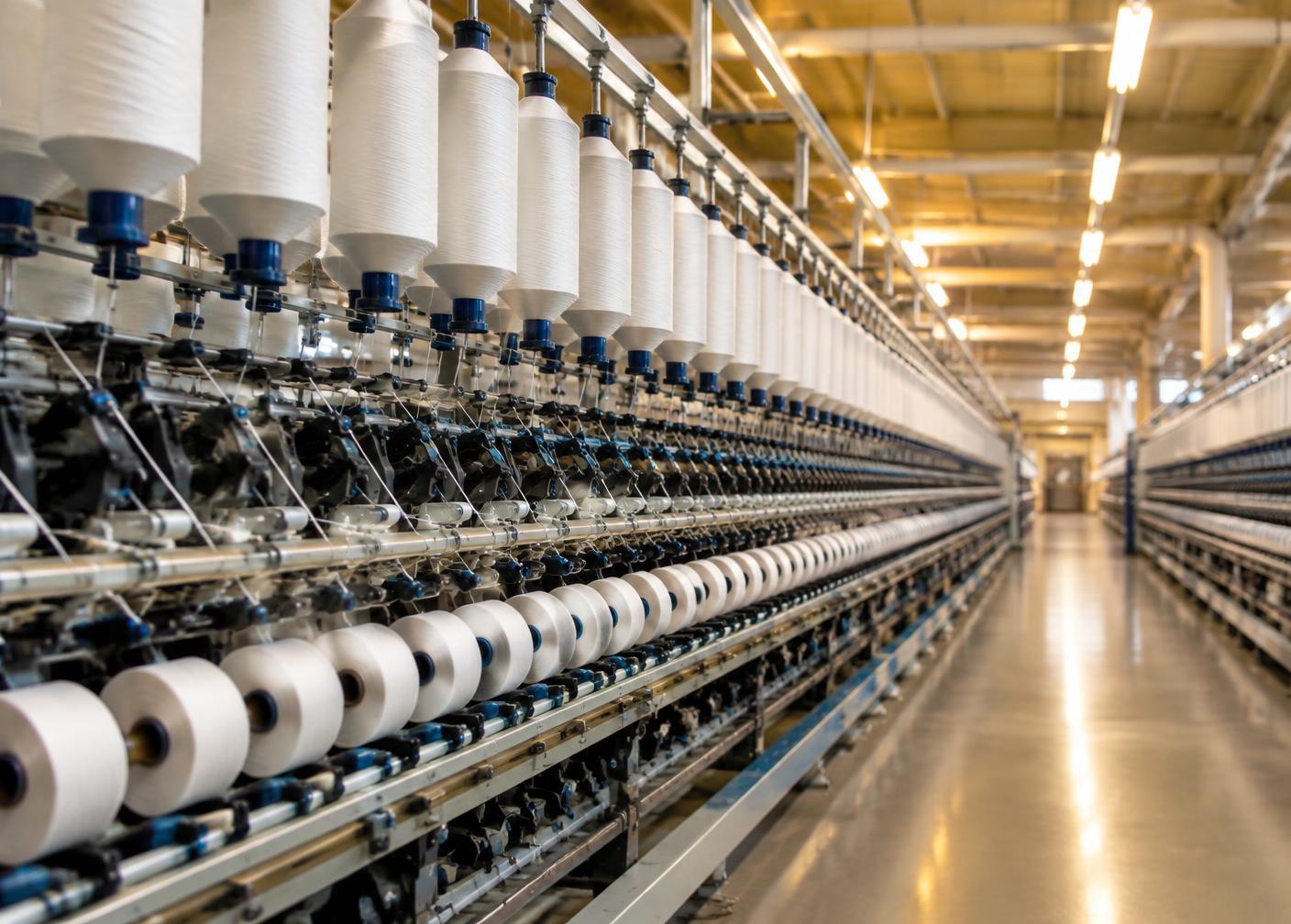 Spinning machinery inside a modern textile mill
